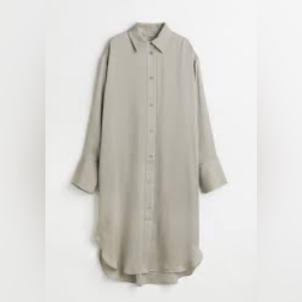 H&M Elegant Gray Long Sleeve Button-Up Shirt Dress